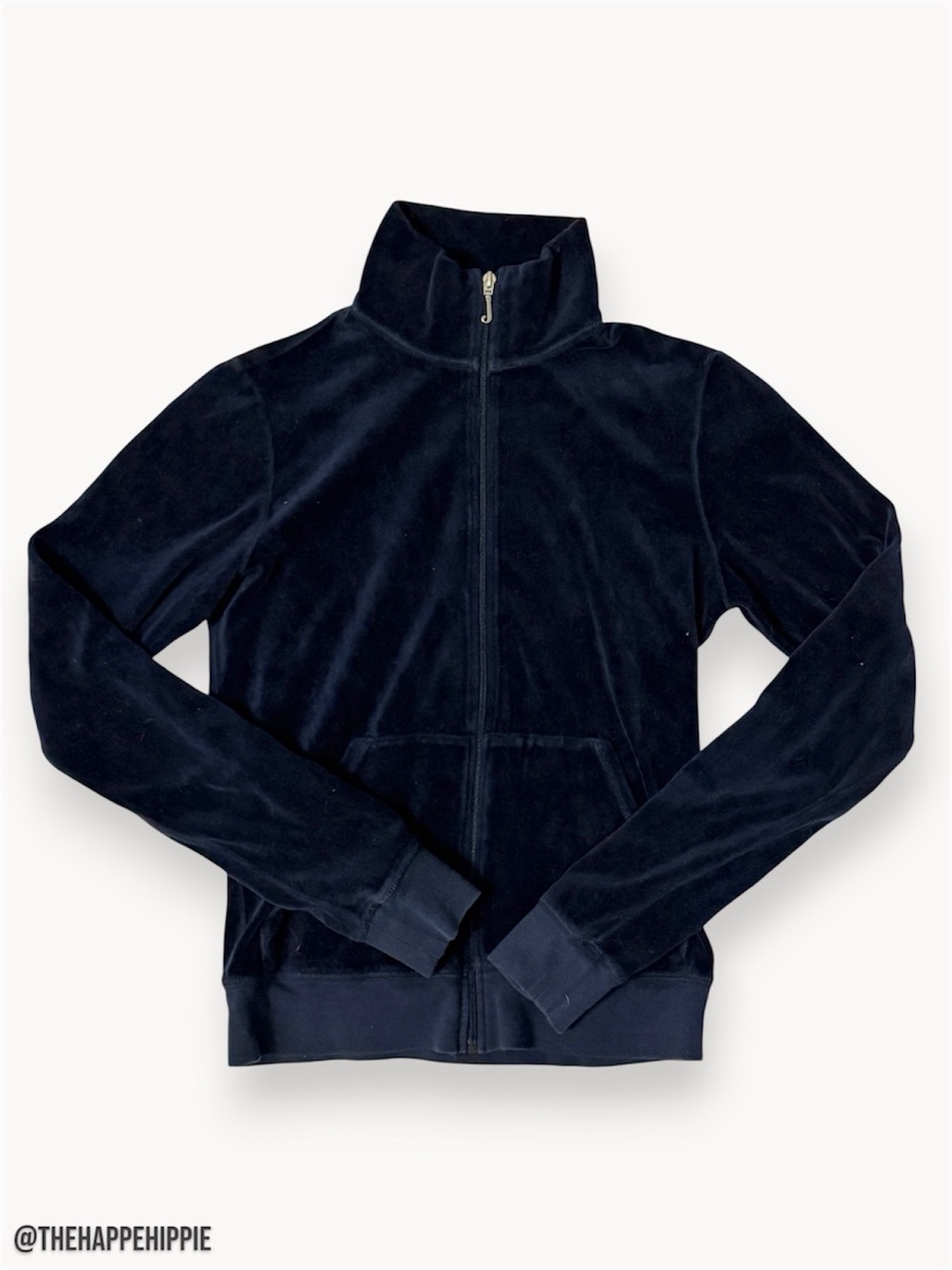 📷 Vintage Y2K Juicy Couture Navy Blue Velour Zip-Up Hoodie